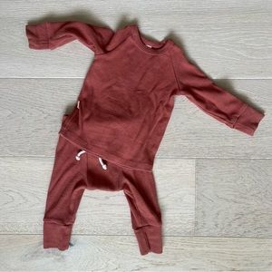 Childhoods Rib Knit Long Sleeve Tee + Pant Set - Terra Cotta